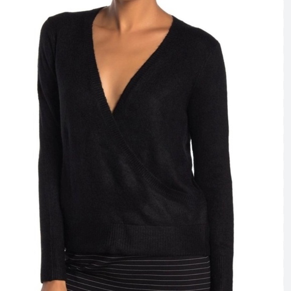 Metric V Neck Wrap Sparkly  black Lightweight Sweater Size L - Picture 1 of 11